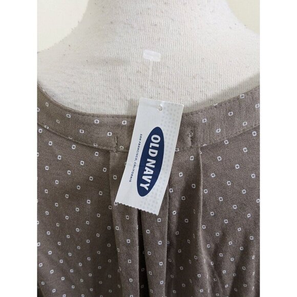 Old Navy Womens Blouse XXL 2XL Taupe Dot Long Sleeve V Neck Lightweight Pleats - Picture 6 of 8